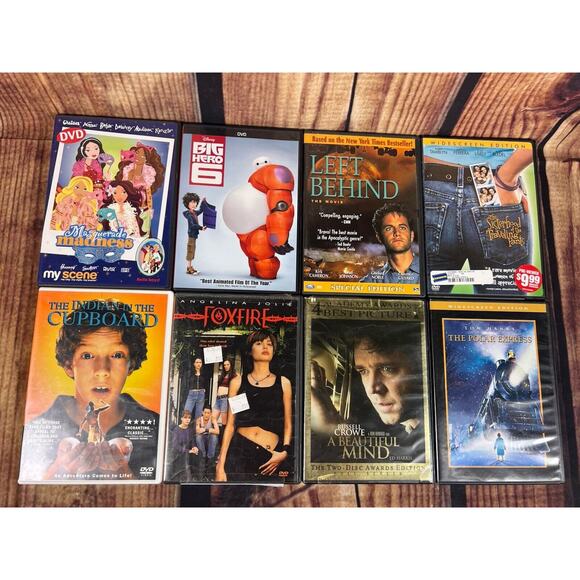 LOT OF 8 - DVD MOVIES ASSORTED BUNDLE Beautiful Mind, Big Hero, Indian Cupboard - Picture 1 of 4